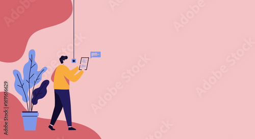 Man interacting with smart home technology on a tablet, managing devices remotely in a modern, connected lifestyle. Digital convenience and innovation.