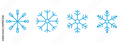Snowflake icon set. winter decoration flat icons. snowflake, swirl, pattern, glow. snow or snowflake winter symbol set.