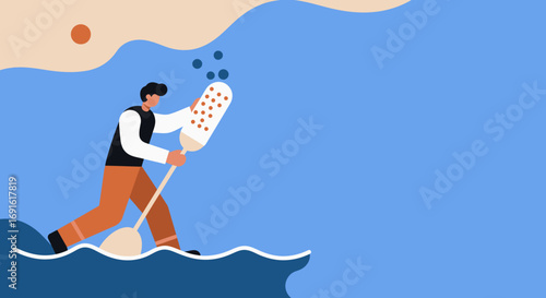 Person actively exploring water with a specialized tool, representing discovery, data collection, or environmental research. Useful for business, science, and lifestyle.