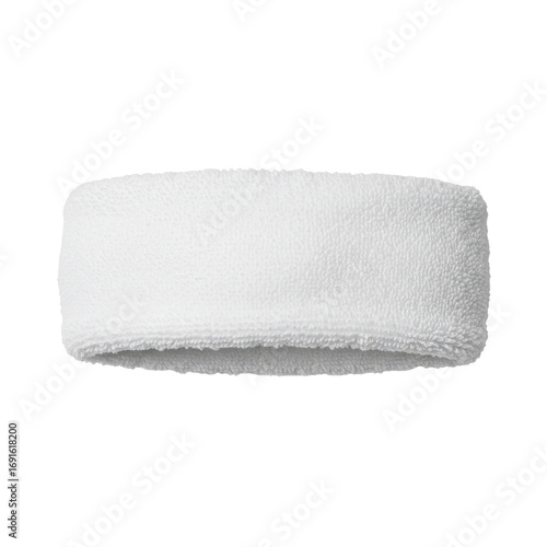 Soft, white terrycloth headband for sports, fitness, and sweat absorption, isolated on white background