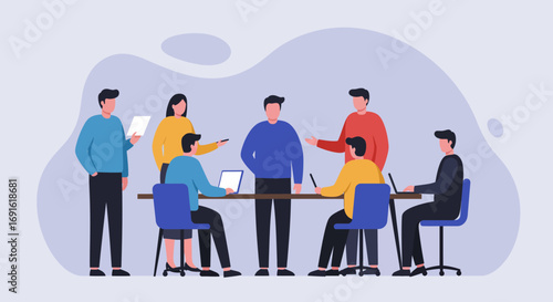 Diverse business professionals collaborate in a modern office meeting, discussing strategies and ideas. Ideal for corporate communication, teamwork, and startup concepts.