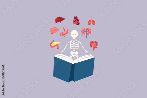 School subject biology from book. School Subject Concept. Colored flat vector illustration isolated