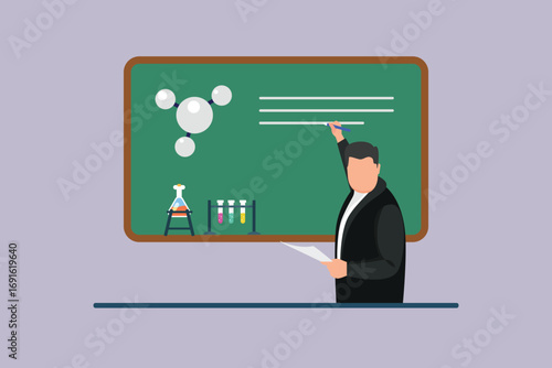 School subject chemistry with teacher. School Subject Concept. Colored flat vector illustration isolated