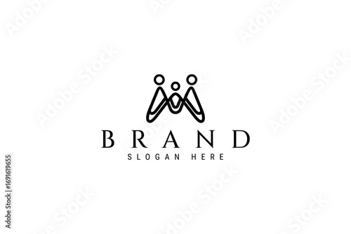 Family care logo with letter M identity in abstract line art design style