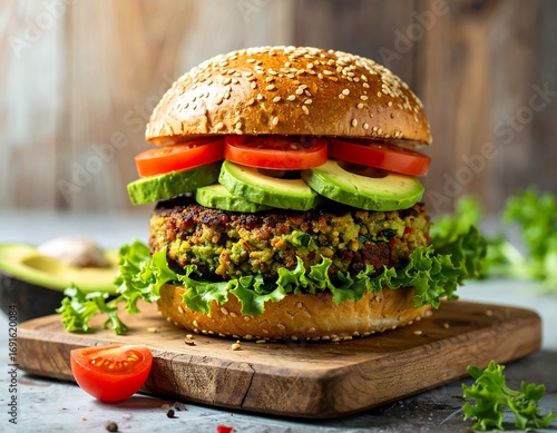 Close-up of a vibrant veggie burger