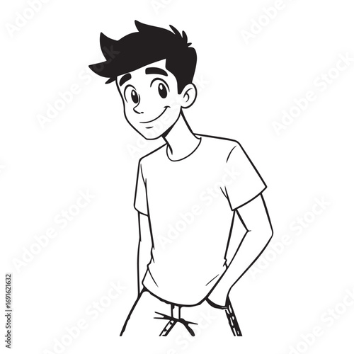 Handsome Man Black and White Illustration Vector Image Male Portrait Fashion Sketch Line Art Design	
