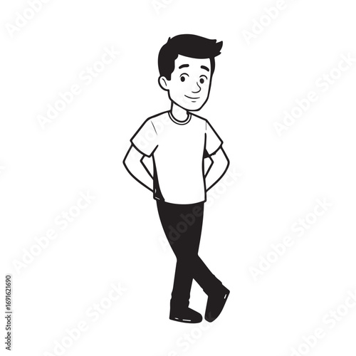 Handsome Man Black and White Illustration Vector Image Male Portrait Fashion Sketch Line Art Design	