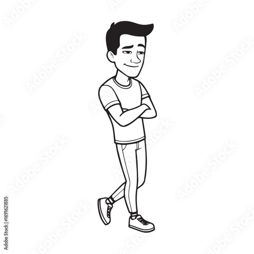 Handsome Man Black and White Illustration Vector Image Male Portrait Fashion Sketch Line Art Design	