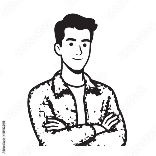 Handsome Man Black and White Illustration Vector Image Male Portrait Fashion Sketch Line Art Design	