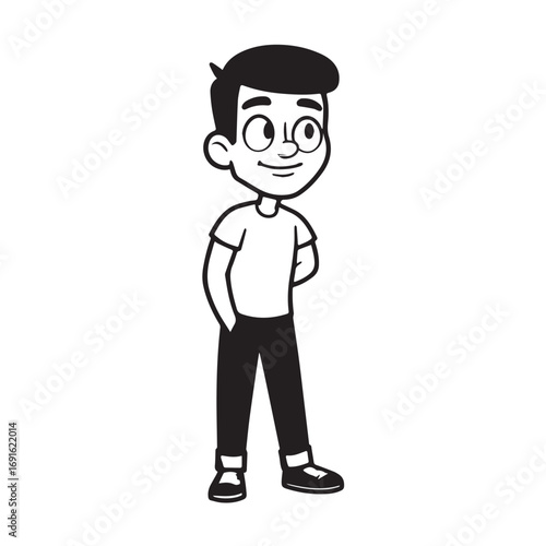 Handsome Man Black and White Illustration Vector Image Male Portrait Fashion Sketch Line Art Design	