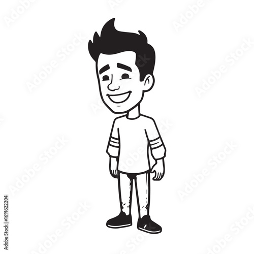 Handsome Man Black and White Illustration Vector Image Male Portrait Fashion Sketch Line Art Design	