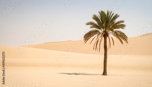 Fototapeta Naklejka Na Ścianę i Meble -  Lone palm tree in expansive sand dunes