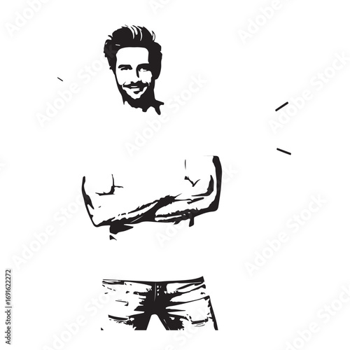 Handsome Man Black and White Illustration Vector Image Male Portrait Fashion Sketch Line Art Design	