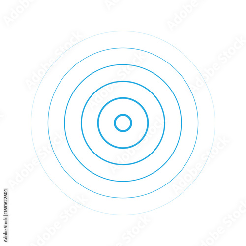 Abstract Blue Concentric Circles Vector – Modern Digital Wave Pattern, Epicenter Rings, Radar, Sound Waves, Target Design, Technology Background Element