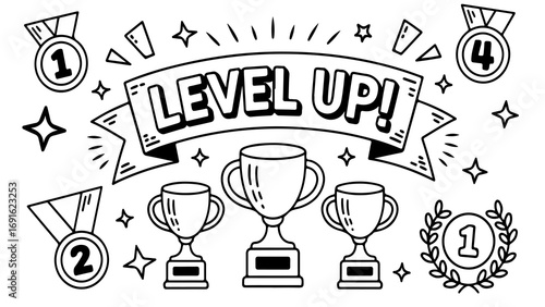 Level Up! Achievement Graphics: Awards, Trophies, Medals, and Winning Design Elements