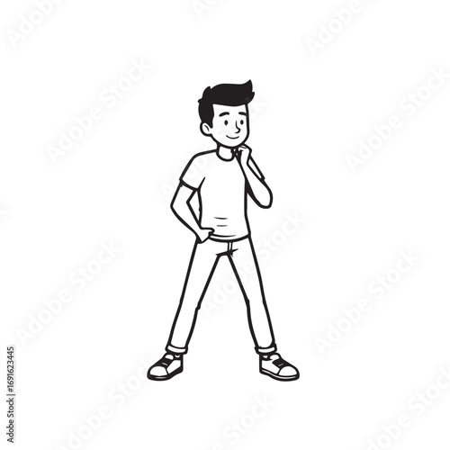 Handsome Man Black and White Illustration Vector Image Male Portrait Fashion Sketch Line Art Design	