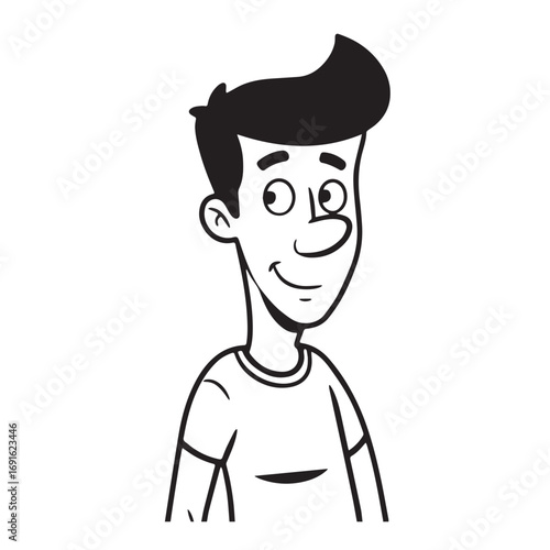 Handsome Man Black and White Illustration Vector Image Male Portrait Fashion Sketch Line Art Design	