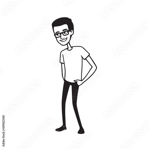 Handsome Man Black and White Illustration Vector Image Male Portrait Fashion Sketch Line Art Design	