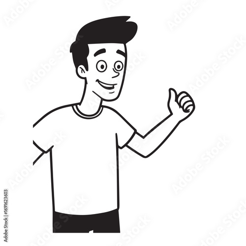 Handsome Man Black and White Illustration Vector Image Male Portrait Fashion Sketch Line Art Design	