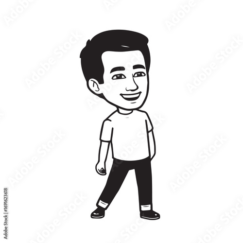 Handsome Man Black and White Illustration Vector Image Male Portrait Fashion Sketch Line Art Design	