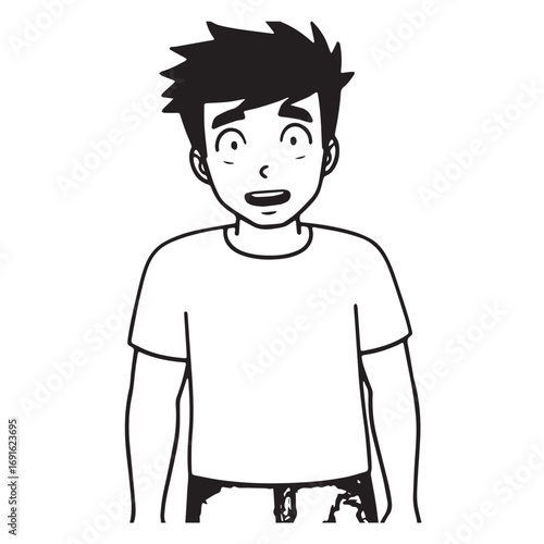 Handsome Man Black and White Illustration Vector Image Male Portrait Fashion Sketch Line Art Design	
