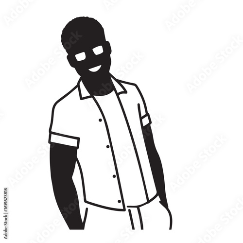 Handsome Man Black and White Illustration Vector Image Male Portrait Fashion Sketch Line Art Design	