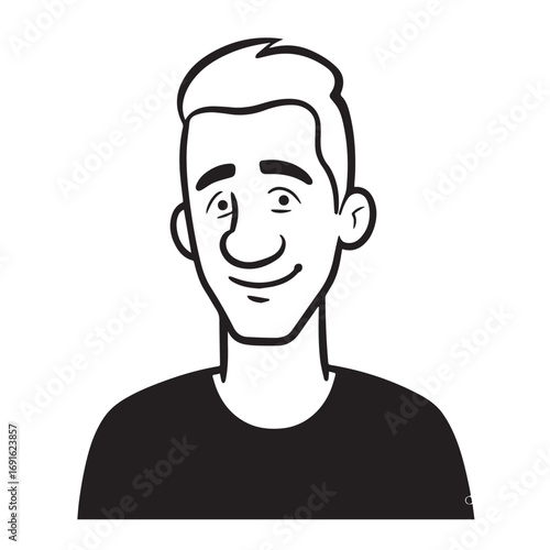 Handsome Man Black and White Illustration Vector Image Male Portrait Fashion Sketch Line Art Design	