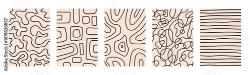 Abstract set vertical creative backgrounds with dynamic linear waves. Trendy vector illustration in style retro 70s, 80s	
