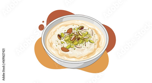 A creamy, delicious kheer dessert, a traditional Indian sweet pudding made with rice, milk, sugar, nuts, and cardamom, perfect for celebrations and festive occasions