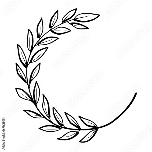 Half round botanical frame Autumn Leaf Line Art Clipart Hand Drawn Black and White Leaf Outline Illustration Fall Foliage Transparent Background for Stickers Journals Scrapbooking Craft printable