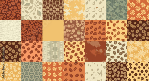 Enjoy seamless coffee bean patterns, warm tones for textile design, coffee shop branding, and cafe decorations
