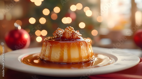 A decadent caramel flan, with a glossy caramel topping and a silky custard base