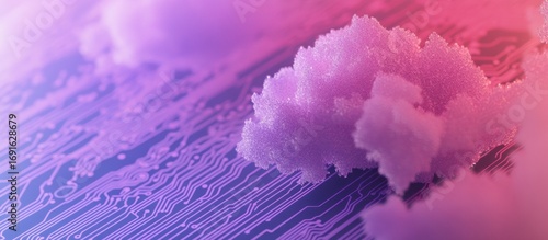 Abstract representation of cloud computing with vibrant colors and details