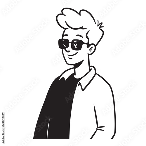 Handsome Man Black and White Illustration Vector Image Male Portrait Fashion Sketch Line Art Design	
