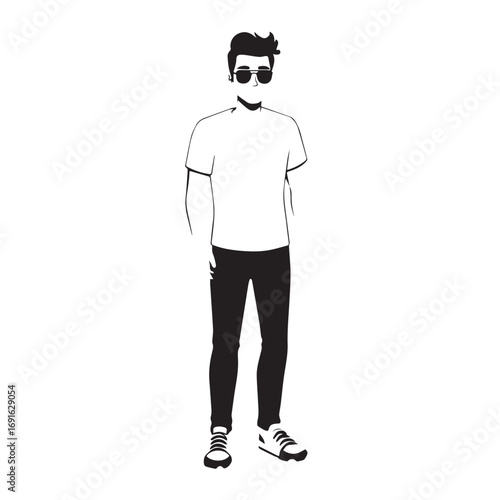 Handsome Man Black and White Illustration Vector Image Male Portrait Fashion Sketch Line Art Design	
