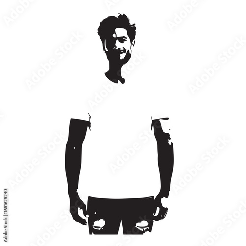 Handsome Man Black and White Illustration Vector Image Male Portrait Fashion Sketch Line Art Design	
