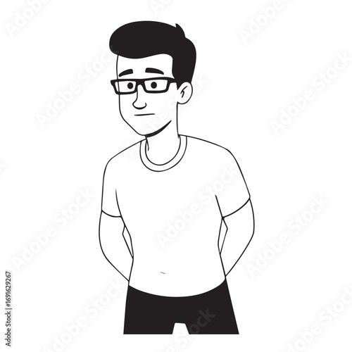 Handsome Man Black and White Illustration Vector Image Male Portrait Fashion Sketch Line Art Design	
