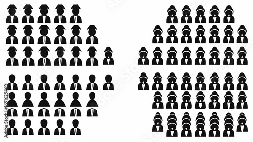 Diverse professional team icons representing collaboration and corporate structure in a modern business setting.