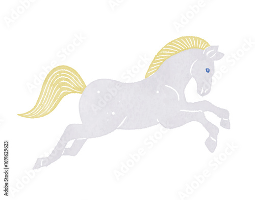 走る白い馬　ウマ　うま　午　white horse