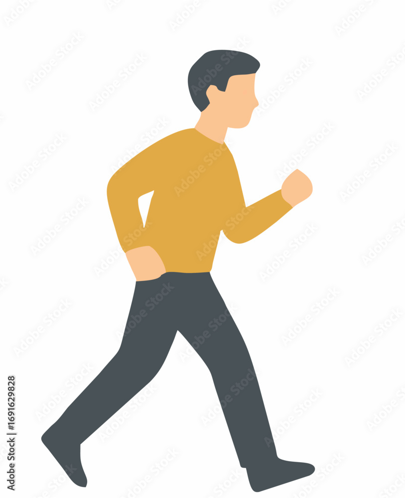 Naklejka premium A flat design vector illustration of a man jogging or walking briskly, symbolizing a healthy lifestyle and the concept of moving forward