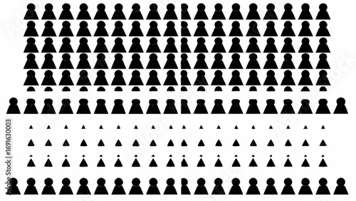 Diverse pawn and triangle silhouettes arranged in rows for strategic planning and abstract concepts