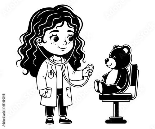 Pediatrician Girl Monochrome Cartoon Vector