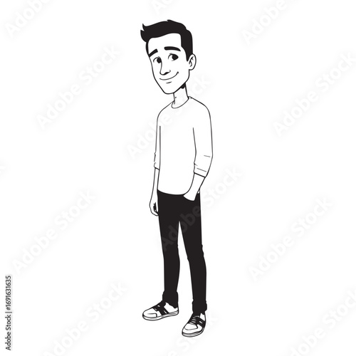 Handsome Man Black and White Illustration Vector Image Male Portrait Fashion Sketch Line Art Design	
