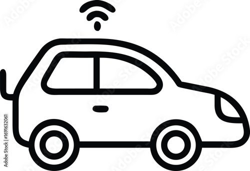 Simple line art of connected car, selfdriving vehicle with antenna icon design