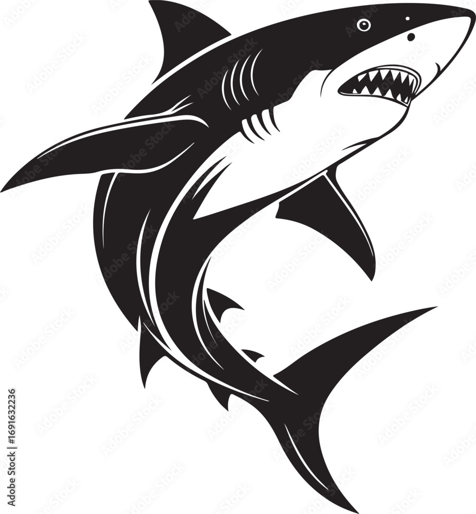 Naklejka premium Minimalist Black and White Shark Silhouette Illustration