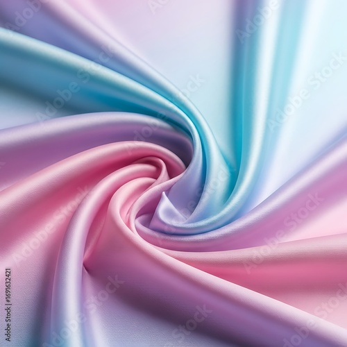 Pastel satin silk fabric swirl background with glossy gradient folds for elegant design.