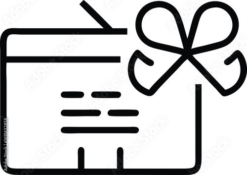 Simple line art of gift card with bow present design