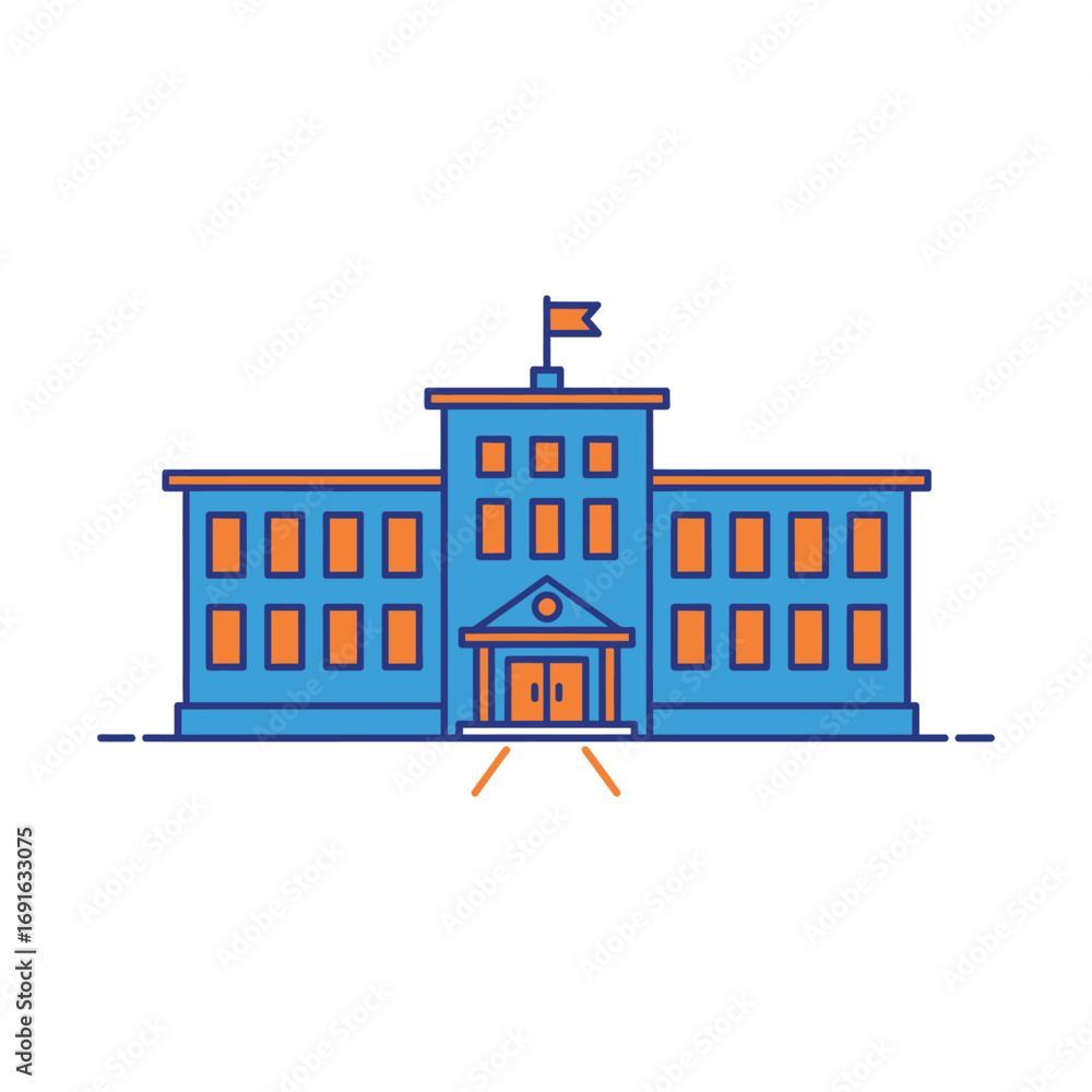 Fototapeta premium Vector illustration of a city street with a majestic school building icon