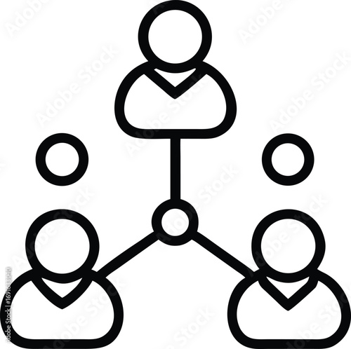 Simple line art of hierarchical structure with people, connection and teamwork icon