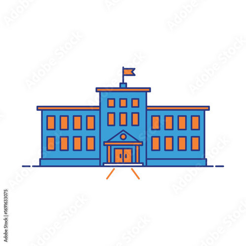 Vector illustration of a city street with a majestic school building icon
